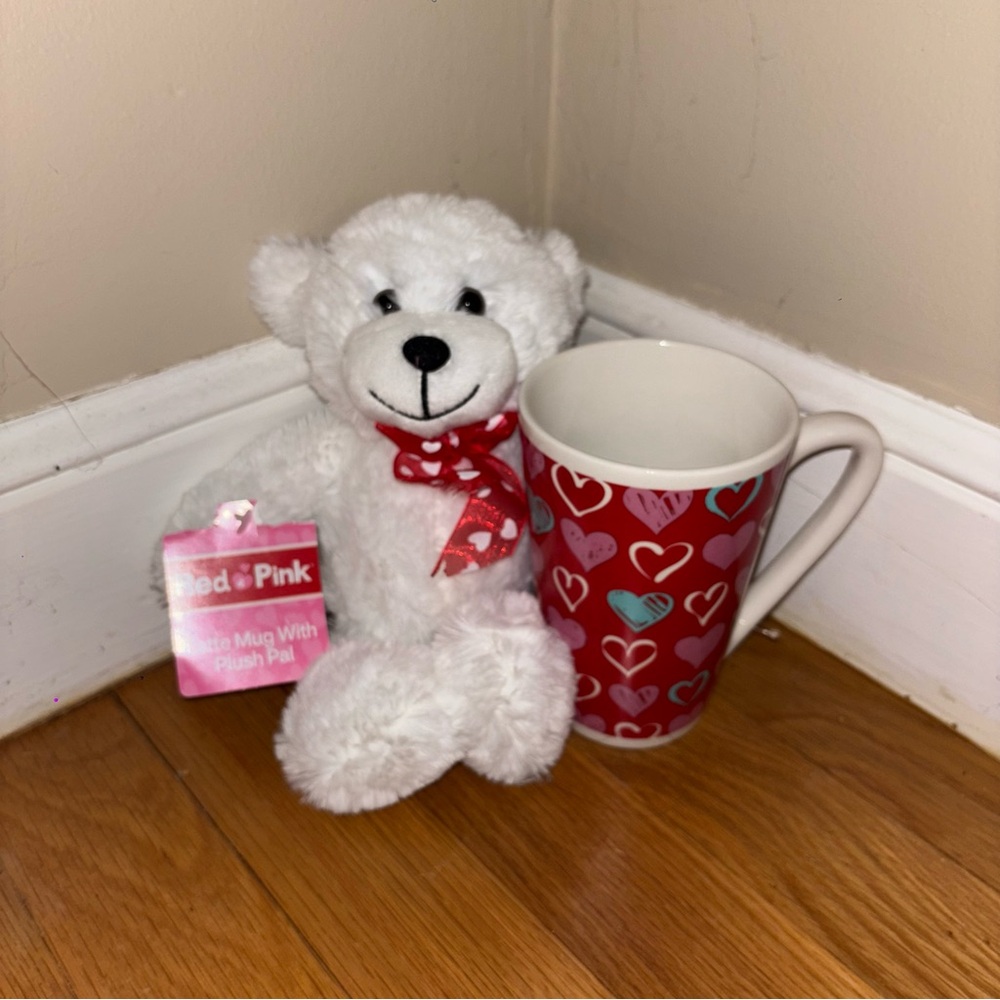 White Teddy Bear with Red Heart Mug